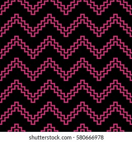 Seamless zigzag pattern. Pink Yarrow and black color. Vector illustration