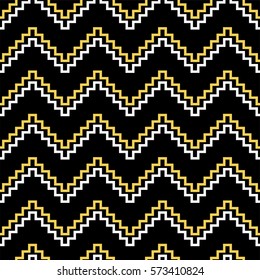 Seamless zigzag pattern. Primrose Yellow, white and black color. Vector illustration