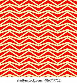 Seamless zigzag pattern. Red color stylized triangles mosaic abstract on yellow background. Can be used for digital paper, textile print, page fill. Vector illustration