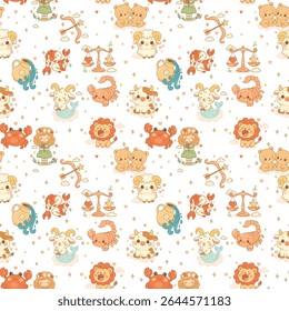 Seamless zodiac sign pattern with all twelve icons