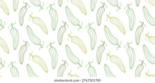 Seamless zucchini pattern, line art style background. Vector illustration for food packaging, kitchen textiles, organic products and healthy lifestyle design.
