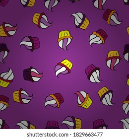 Seamless.Cupcake vector pattern. Happy birthday cupcake background in white and purple. Muffin. Vector illustration. Cupcake pattern background.