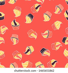 Seamless.Cupcake vector pattern. Vector illustration. Muffin. Happy birthday cupcake background in pink, yellow and white. Cupcake pattern background.