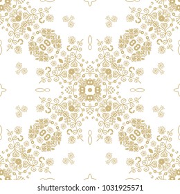 Seamlessgolden ornamental vector floral pattern on white background