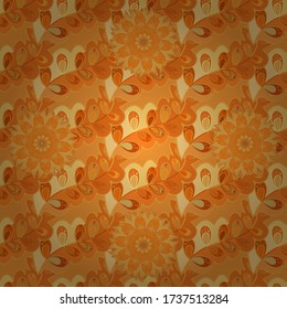 Seamless.Leaves. Vector illustration. Manifold leaves on orange, yellow and beige colors.