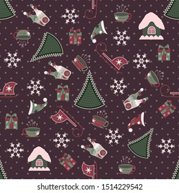 Seamlessly abstract vector illustration. Decorative tree, Christmas symbols
