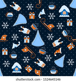 Seamlessly abstract vector illustration. Decorative tree, Christmas symbols