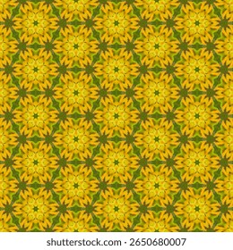 The seamlessly connected floral pattern in yellow tones gives a cheerful, bright feeling, adding a natural atmosphere. Suitable for decorations that require freshness and relaxation.