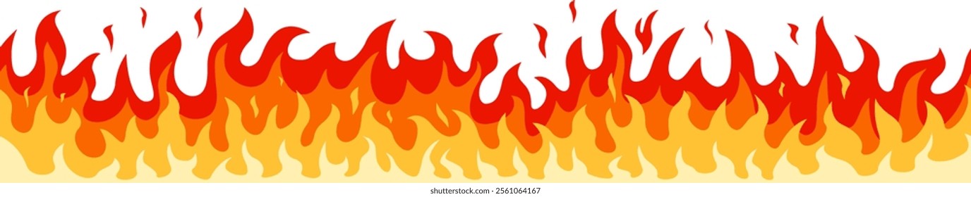 Seamlessly designed cartoon fire border featuring brightly burning flames against a crisp white background, offering a vibrant and energetic visual element perfect for various applications