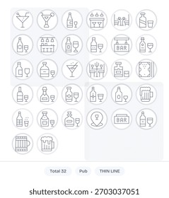 Nahtlose Integration von 32 Thin Line Icons in Pub Projekte, optimiert für Pixel-Konsistenz.
