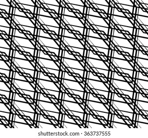 Seamlessly repeatable abstract, monochrome grid, mesh pattern. Editable vector