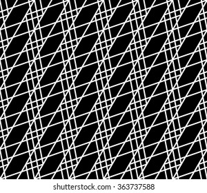 Seamlessly repeatable abstract, monochrome grid, mesh pattern. Editable vector
