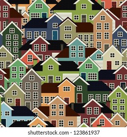 A Seamlessly Repeatable Background Depicting A Crowded Residential Neighborhood. Eps 10 Vector.