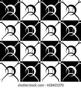 Seamlessly repeatable geometric, monochrome pattern with rounded shapes, circles