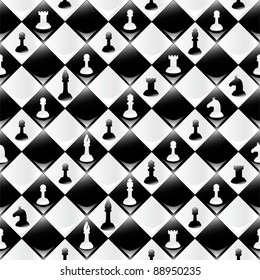 A seamlessly repeatable glossy chessboard background with chess pieces. Eps 8 Vector.