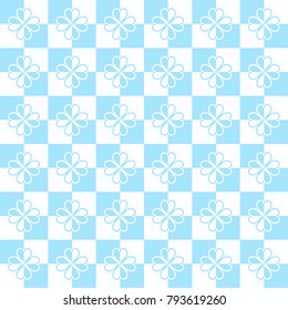 Seamlessly repeatable vector pattern with Blue white hearts on square blue and white (checkered) background. Valentine's day background design. Vector illustration.