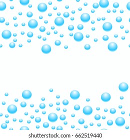 Seamlessly scattered blue pearls, isolated on light background, vector illustration. Soap bubbles are arranged for the text.