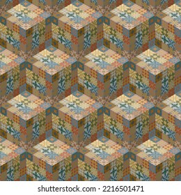 Seamlessly tight fitting cubes with same designs on them comprising unique modern pattern