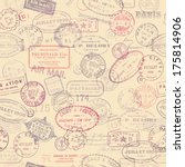 seamlessly tiling postage themed pattern with vintage stamps