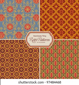 seamlessly tiling retro patterns - set of four designs (tiles saved in the color/patterns palette)