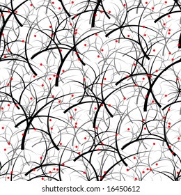 Seamlessly vector wallpaper with art black trees and red berries