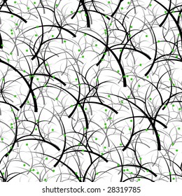 Seamlessly vector wallpaper with art black trees and green berries