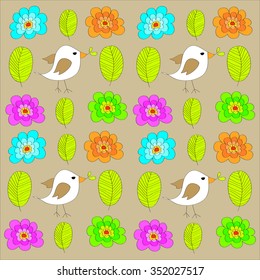 seamless,pattern of birds and flowers and leafs abstract background, vector