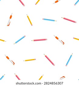 Seamlesspattern featuring colorful isometric pencils scattered on a transparent background ideal for design projects