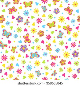  seamless,pattern.butterflies,hearts and flower on a white background, vector