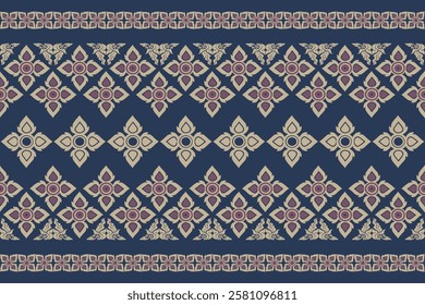 seamless,pixel traditional ethnic, thai pattern, fabric pattern for textiles, rugs, wallpaper, clothing, sarong, batik, wrapping, embroidery, print, background, cover, illustration, vector.