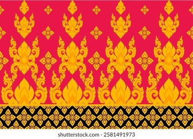  seamless,pixel traditional ethnic, thai pattern, fabric pattern for textiles, rugs, wallpaper, clothing, sarong, batik, wrapping, embroidery, print, background, cover, illustration, vector.