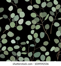 Seamlessr pattern with eucalyptus. Hand painted floral ornament with silver dollar, seeded and baby eucalyptus