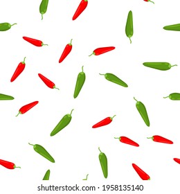 Seamlesss pattern with red and green peppers isoalted on white background. Vector illustration