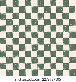 Seamlesss Repeat Hand Drawn Vector Checkerboard Check Pattern Irregular Uneven Textured