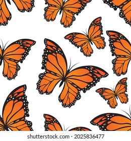 seamlesss vector pattern of orange butterfly