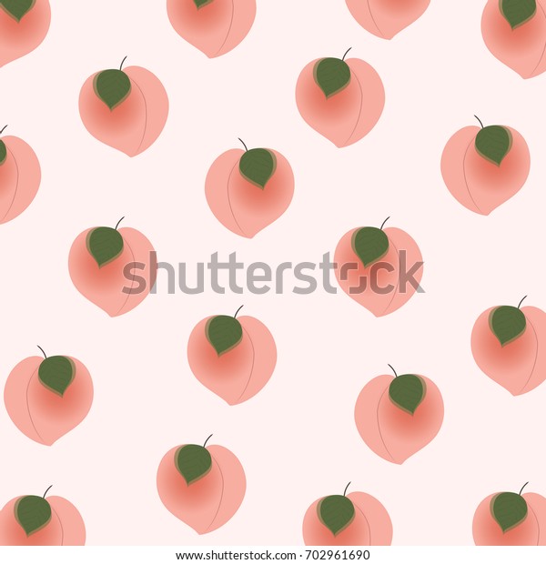 ピンクの桃と葉を持つシームレスな夏の模様 桃の絵文字を持つトレンディ模様 織物 テクスチャー プリント 布地 壁紙 Tシャツのデザイン ベクターイラスト のベクター画像素材 ロイヤリティフリー