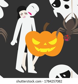 Seamless-The Pattern of Ghosts and pumpkin-Halloween