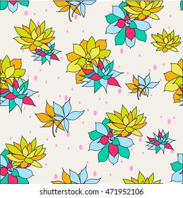 seamless,Vector set with succulents, flowers,background succulents