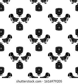 seamlless pattern black and white. flowers and birds are an inspired example of folk art in the Scandinavian style. vector illustration. perfect for decorating postcards, t-shirts or packaging