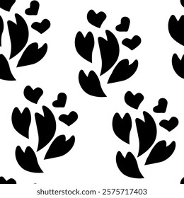 SEamlrss pattern with black hearts isolated background  for wrapping paper, texture.