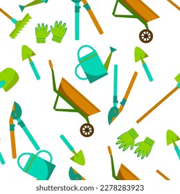 Seamlrss pattern with  the garden tools on an isolated background
