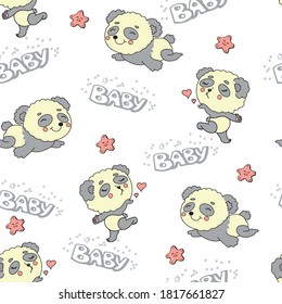 Patrón de niños sin edad con pandas de dibujos bonitos