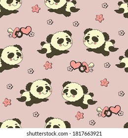 Seampless kids pattern with cute cartoon pandas