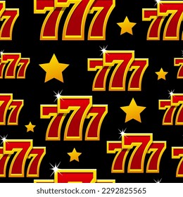 Seampless pattern 777 on black background. Jackpot symbol