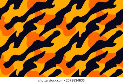 Seampless pattern with abstract black stripes on orange background. Animal tiger print for  fabric and textile design