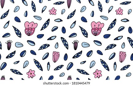 Seampless pattern with doodle flowers. Hand drawn illustration