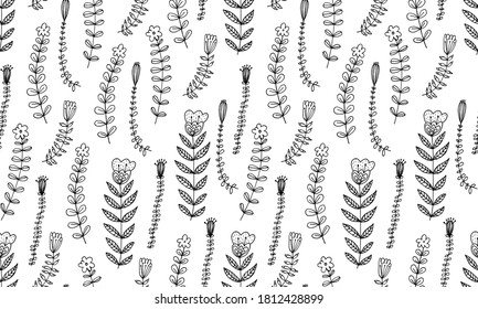 Seampless pattern with doodle flowers. Hand drawn illustration