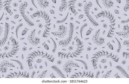 Seampless pattern with doodle flowers. Hand drawn illustration