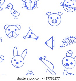 Seampless pattern with hand drawn animals