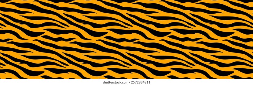 Seampless pattern with horizontal black stripes on orange background. Animal tiger print for  fabric and textile design